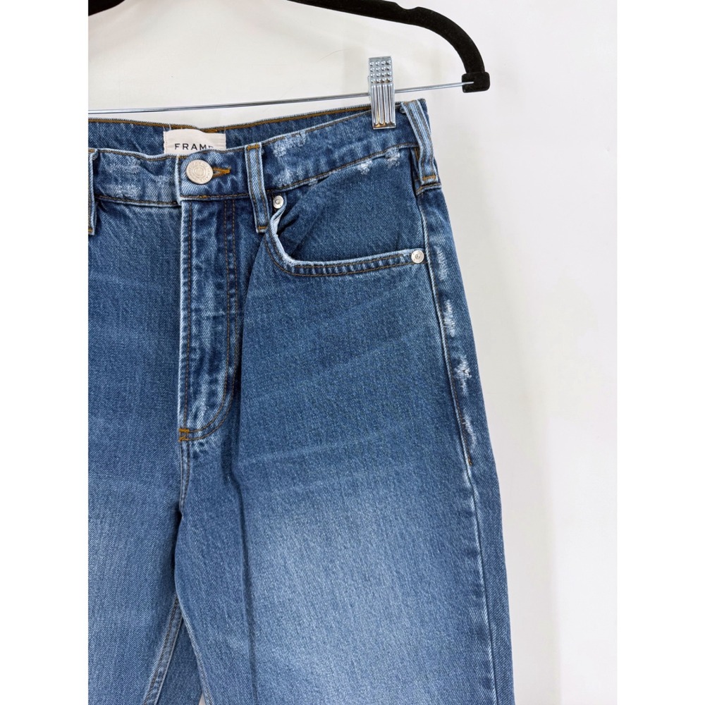 FRAME Le Nouveau Straight Jeans Womens 27 Blue High Rise Distressed 90s Style - Picture 3 of 11